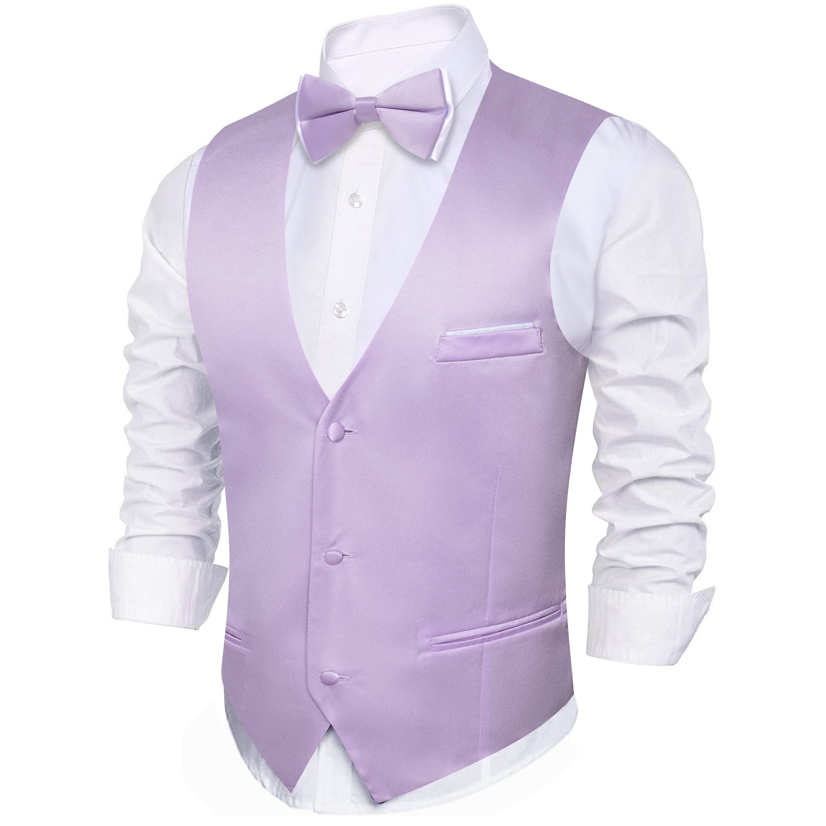 Purple Solid Silk Vest Bowtie Pocket Square Cufflinks Set