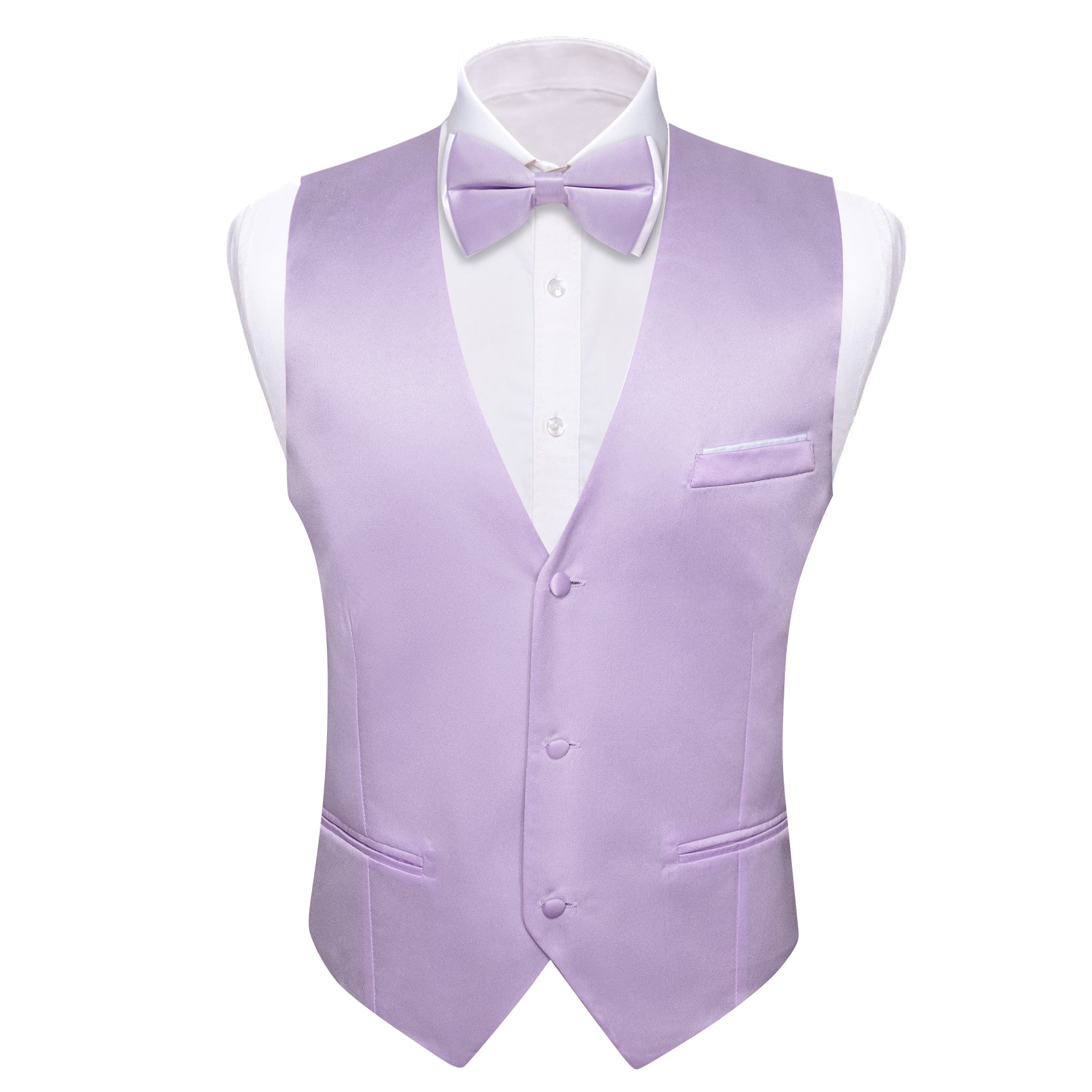 Purple Solid Silk Vest Bowtie Pocket Square Cufflinks Set