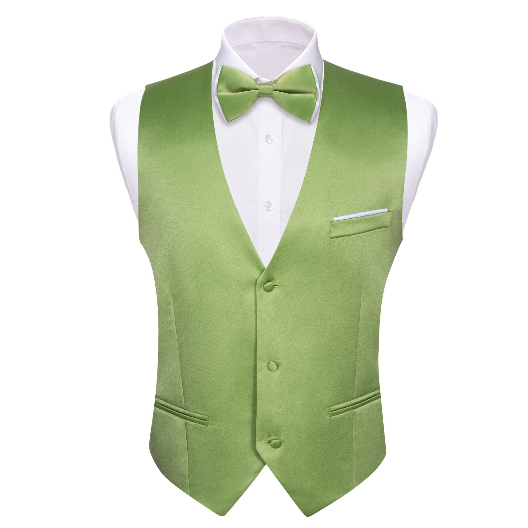 Cobalt Green Solid Silk Vest Bowtie Pocket Square Cufflinks Set