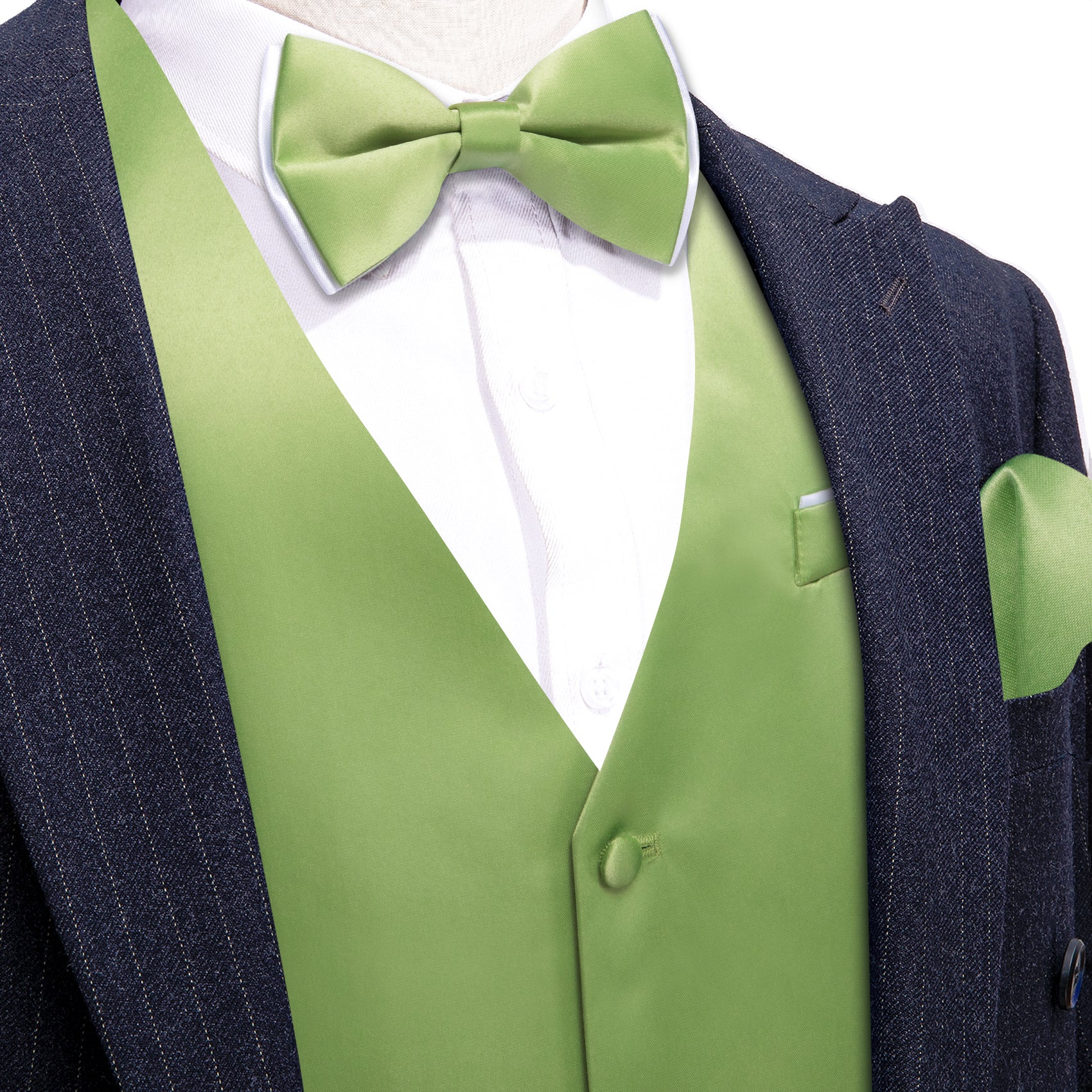 Cobalt Green Solid Silk Vest Bowtie Pocket Square Cufflinks Set