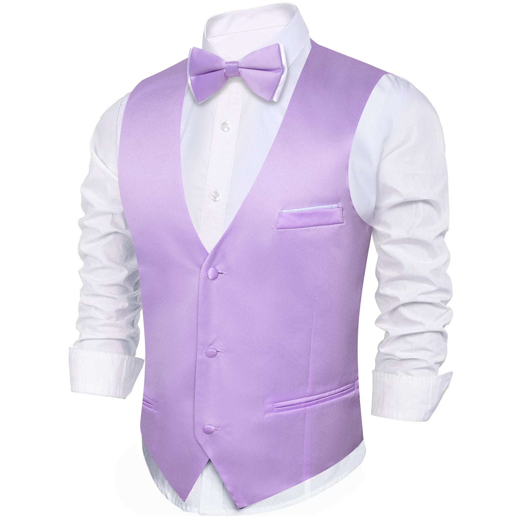 Mist Violet Solid Silk Vest Bowtie Pocket Square Cufflinks Set