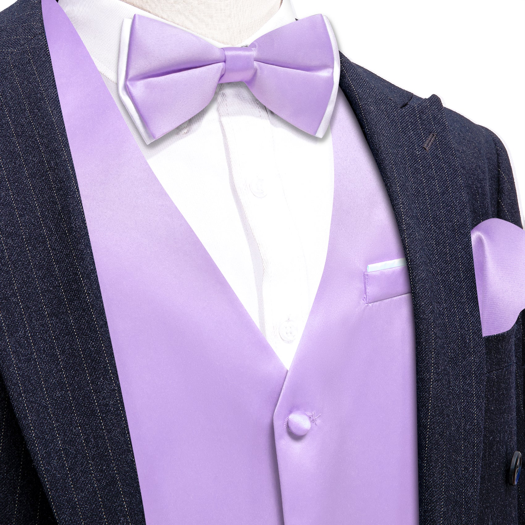 Mist Violet Solid Silk Vest Bowtie Pocket Square Cufflinks Set