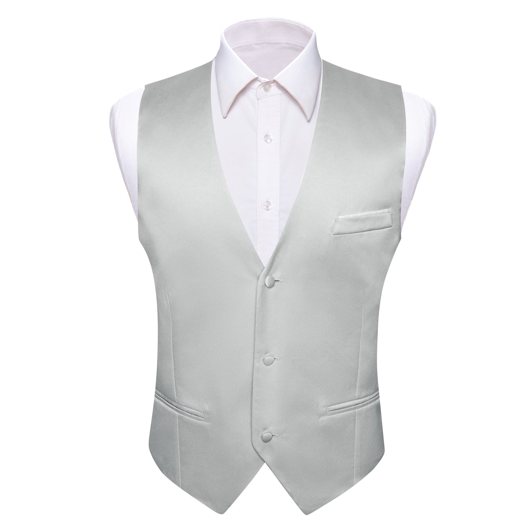 Grey Solid Silk Vest Bowtie Pocket Square Cufflinks Set