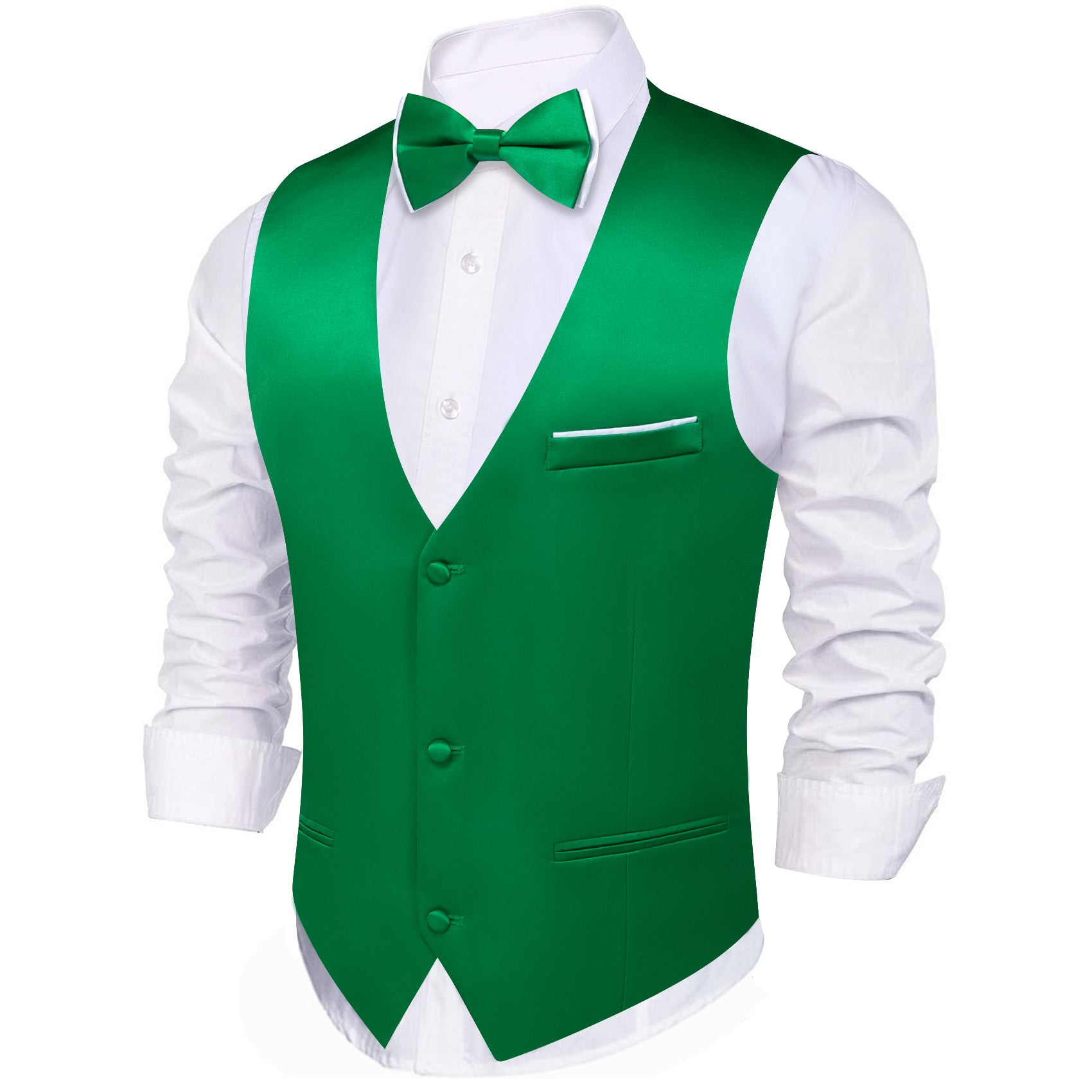 Lime Green Solid Silk Vest Bow Tie Set