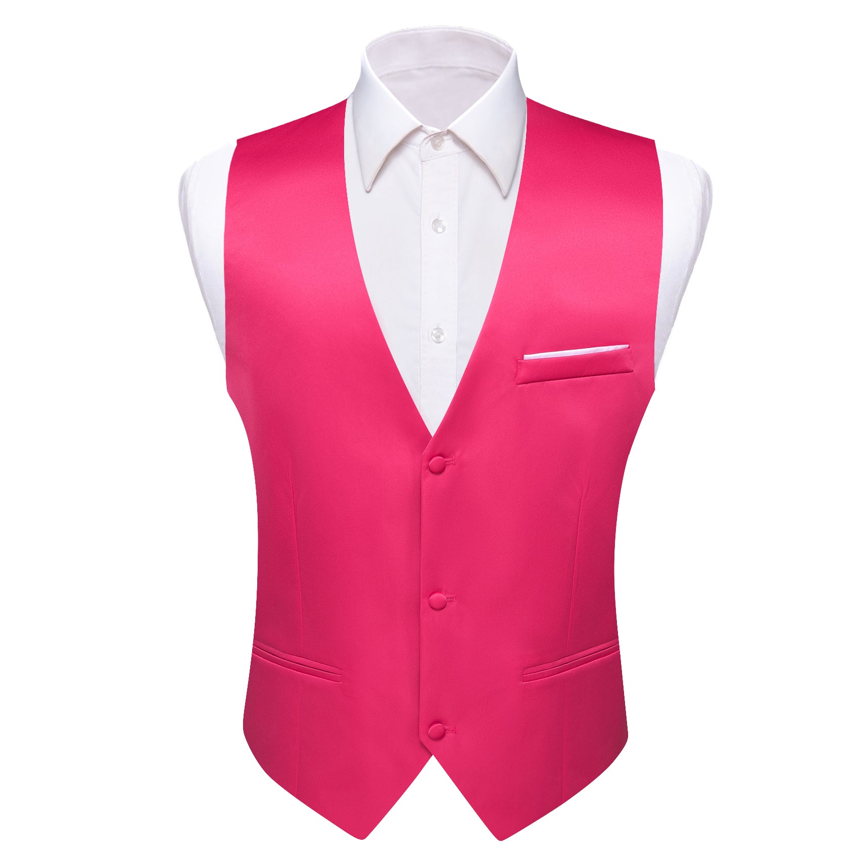 Rose Red Solid Silk Vest Bowtie Pocket Square Cufflinks Set