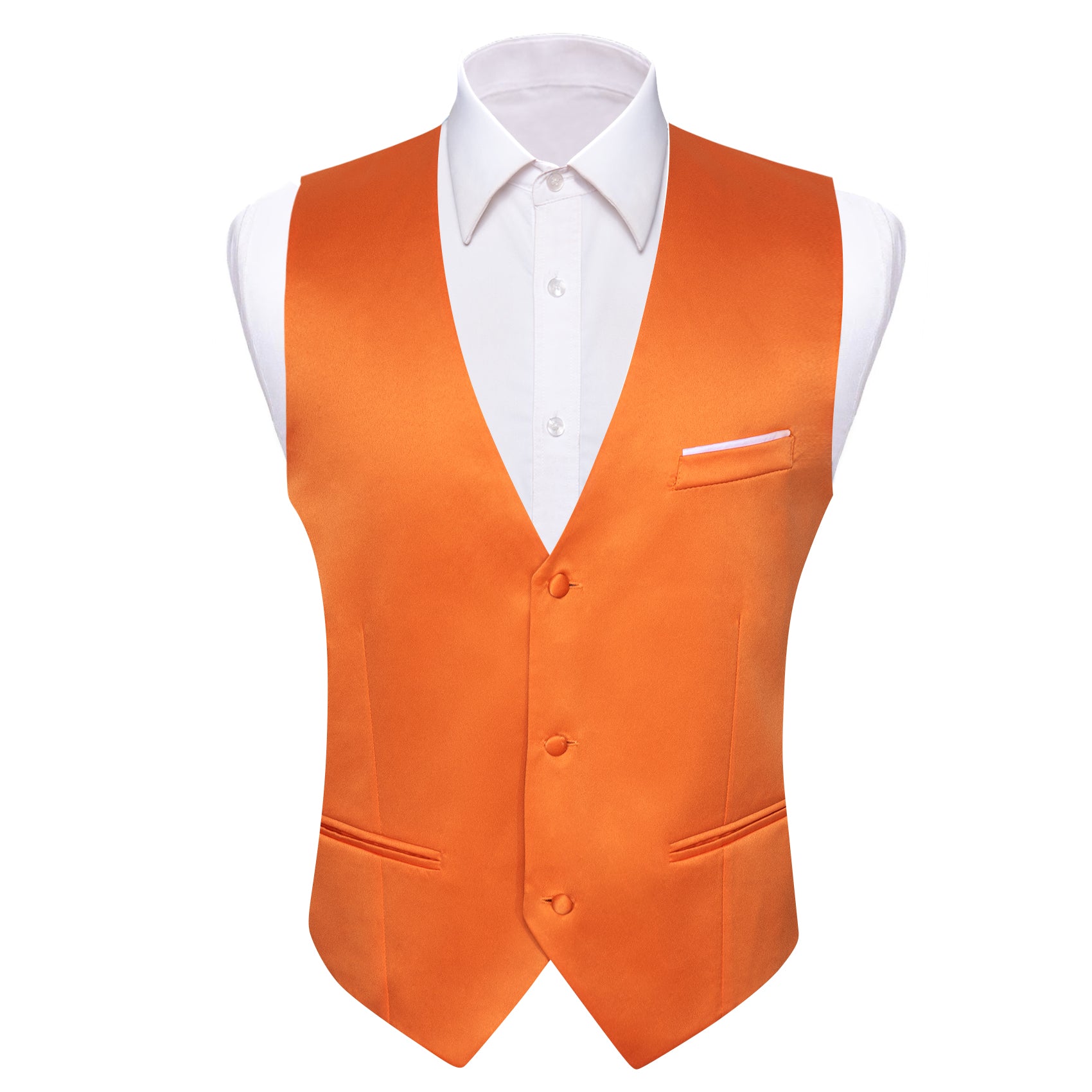 Orange Solid Silk Vest Bowtie Pocket Square Cufflinks Set