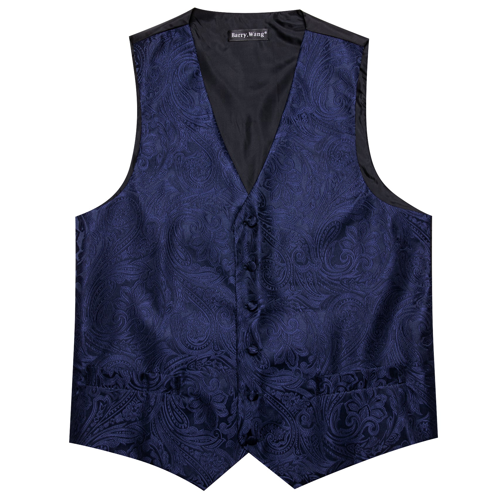 Salvia Blue Paisley Silk Vest Necktie Pocket Square Cufflinks Set