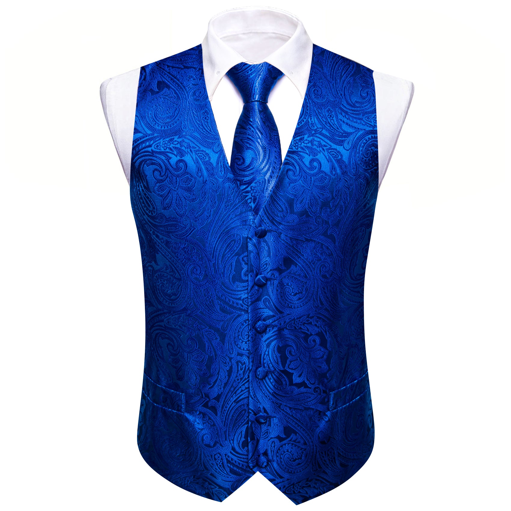 Barry. Wang Royal Blue Vest Suit Silk Paisley Dress Vest Necktie Hanky Cufflinks Set, L Barry. Wang Royal Blue Vest Suit Silk Paisley Dress Vest Necktie Hanky Cufflinks Set, L