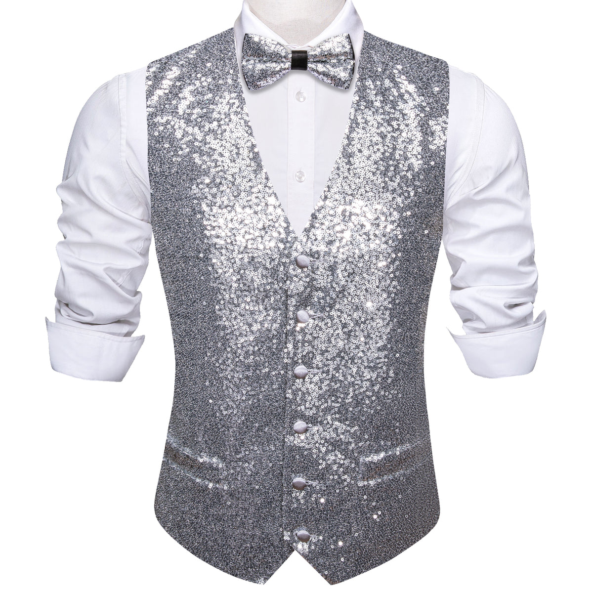 Shining Silver Bow tie Waistcoat Vest Set  bow tie suit formal vest mens