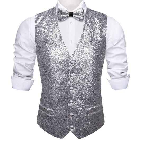 Shining Silver Bow tie Waistcoat Vest Set  bow tie suit formal vest mens