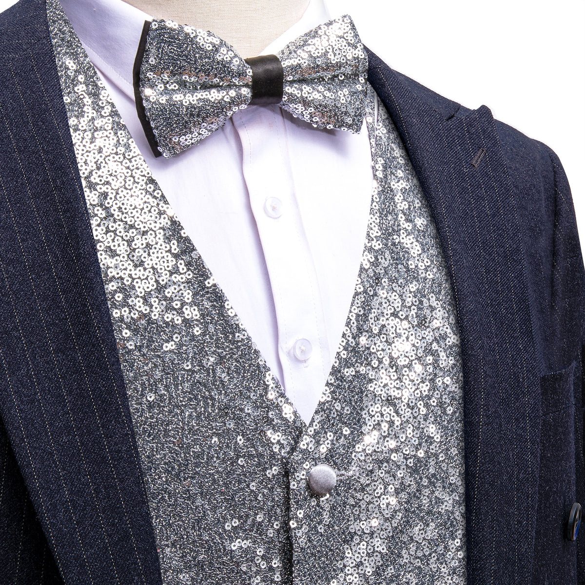  bow tie suit silver vest mens
