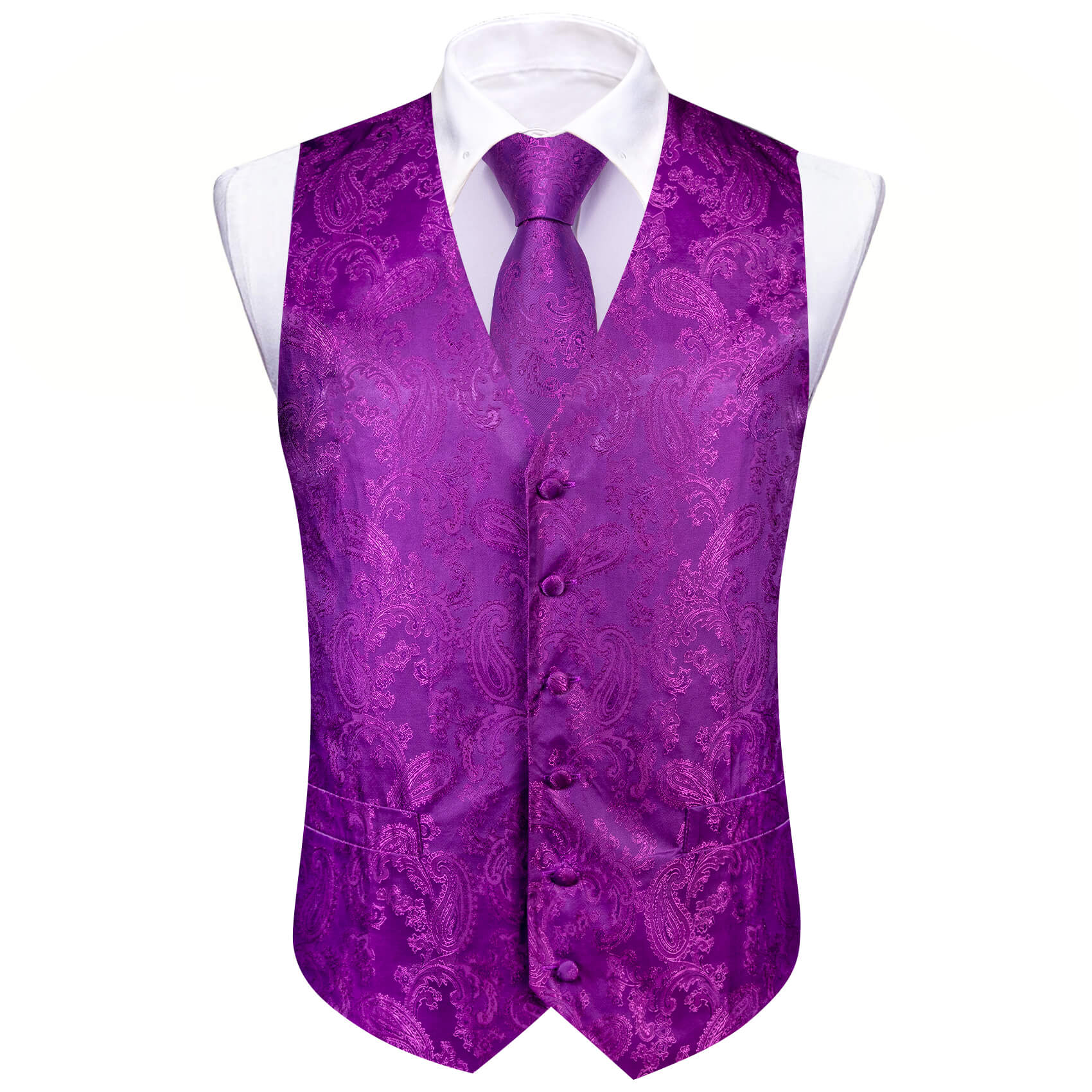 Barry Wang 5pcs Mens Waistcoat Set Purple Paisley Vest