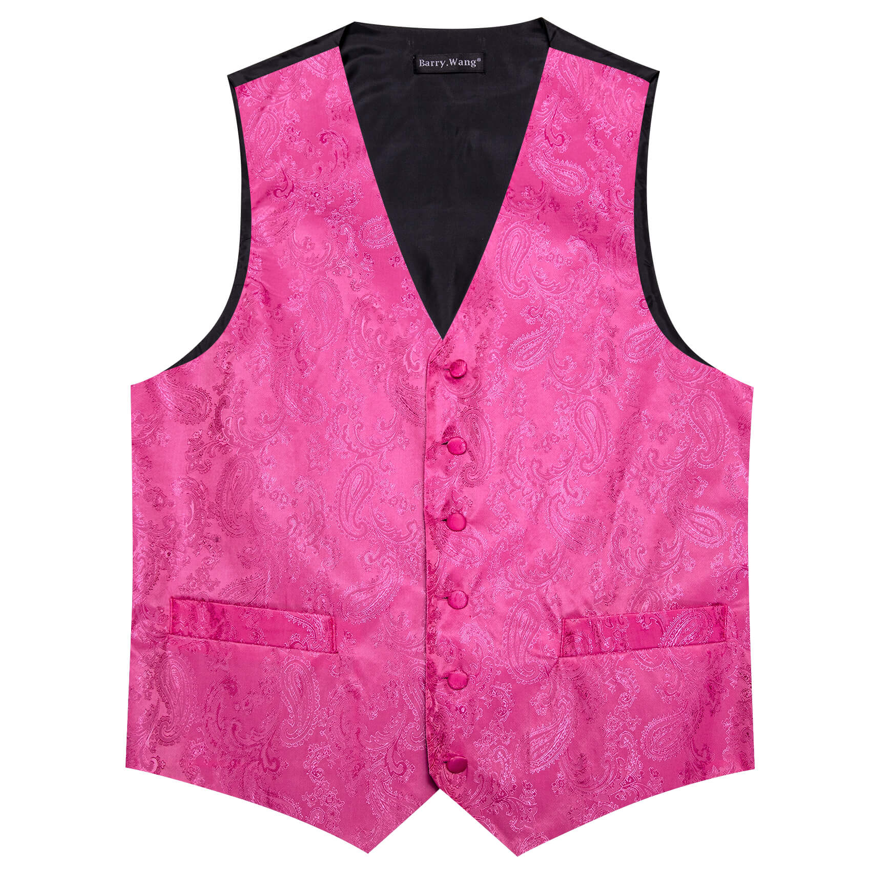 Barry Wang 5pcs Mens Waistcoat Set Hot Pink Paisley Vest