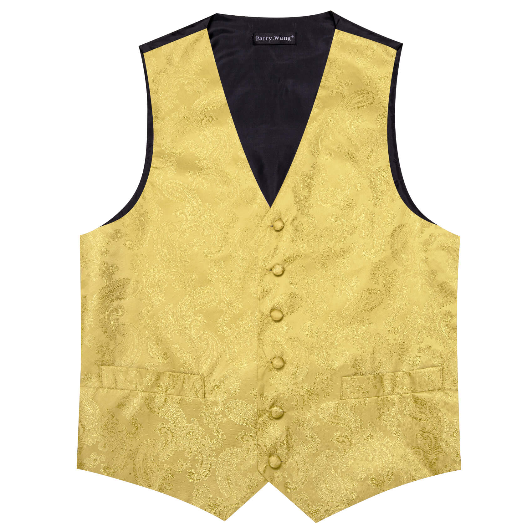Barry Wang 5pcs Mens Waistcoat Set Sand Yellow Paisley Vest