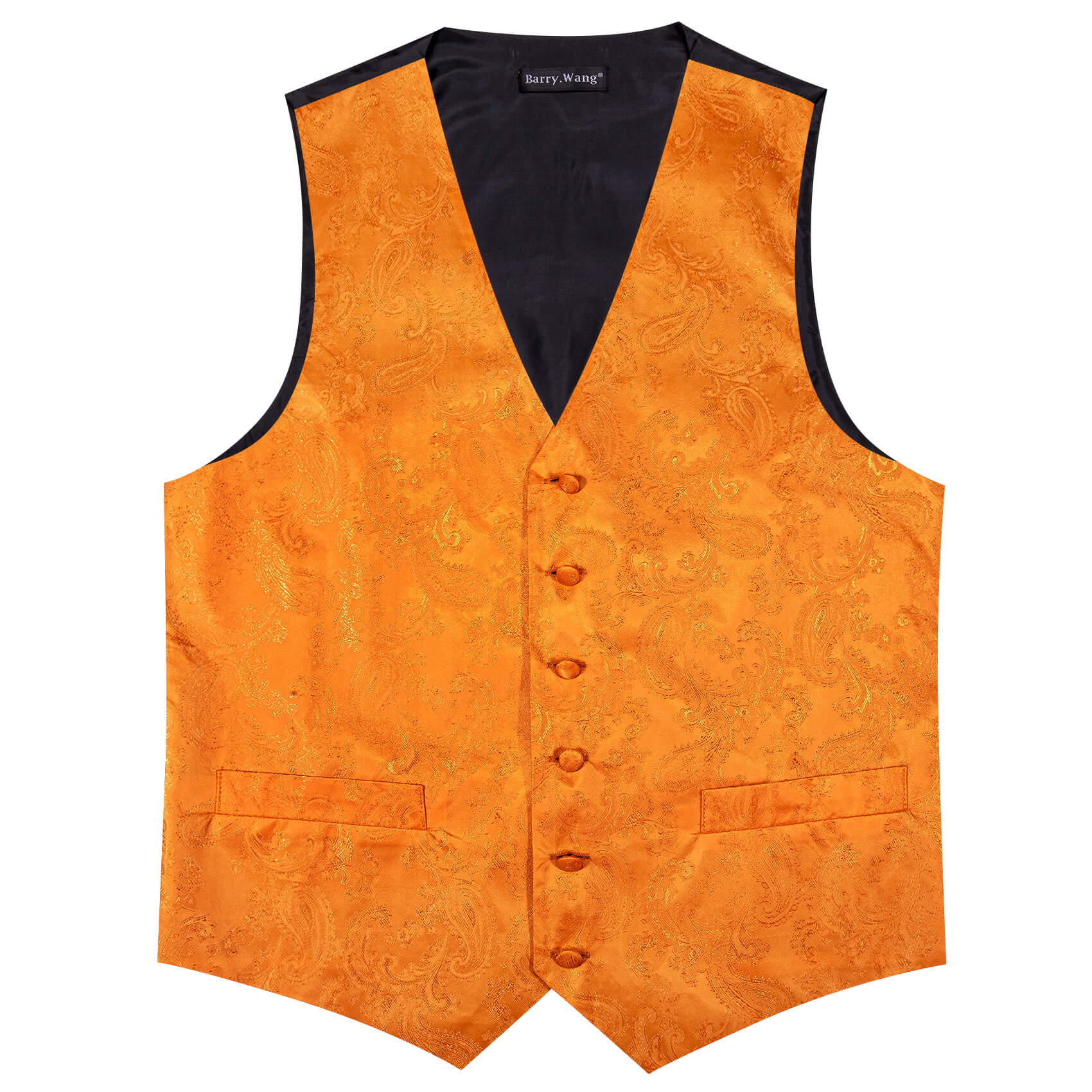 Barry Wang 5pcs Mens Waistcoat Set Orange Paisley Vest
