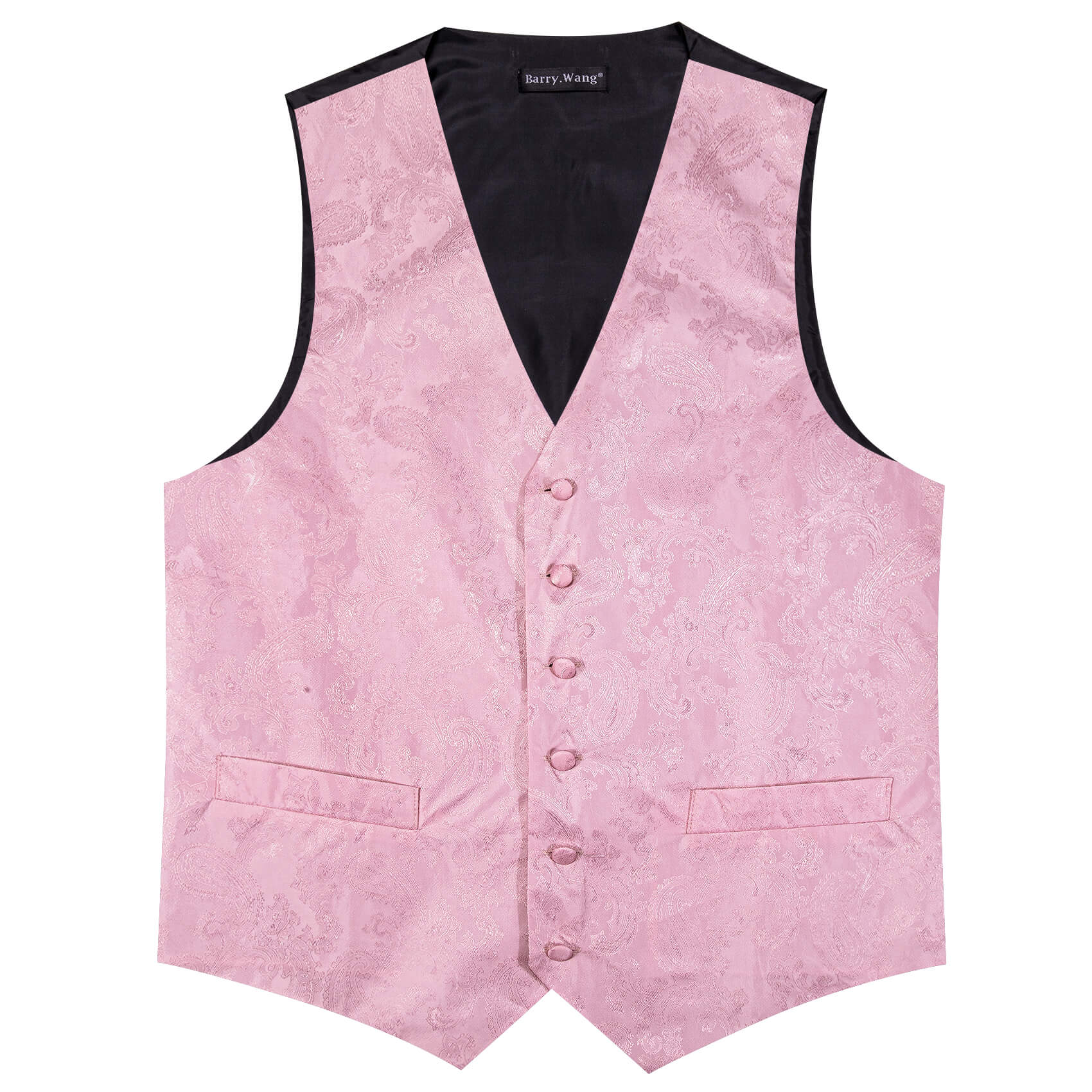 Barry Wang 5pcs Mens Waistcoat Set Pink Paisley Vest