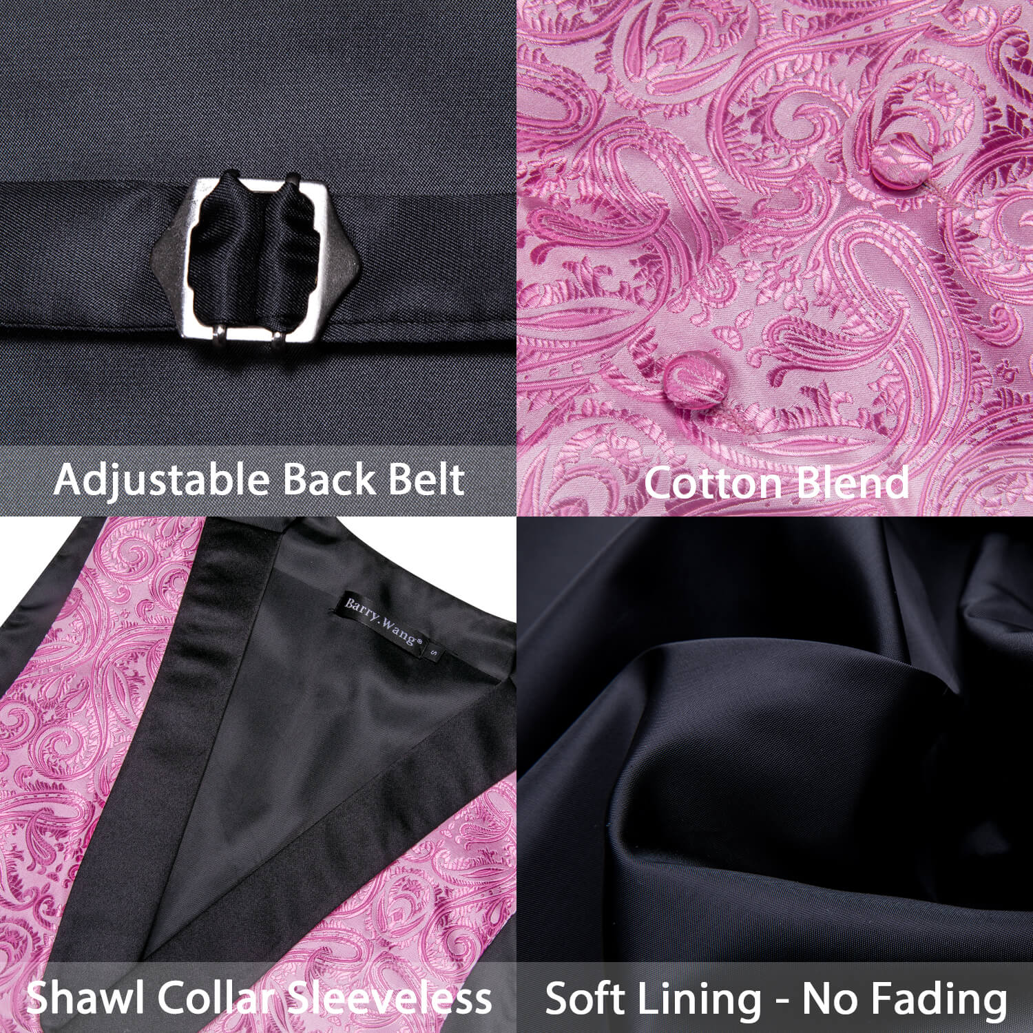 Barry.wang Shawl Collar Vest Hot Pink Paisley Men's Vest Necktie Hanky Cufflinks Set