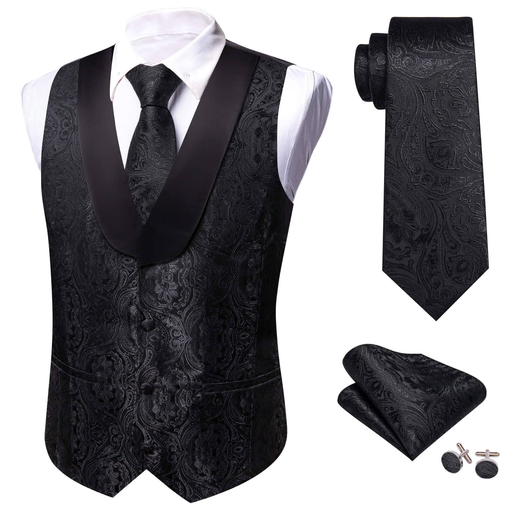 black suit black vest