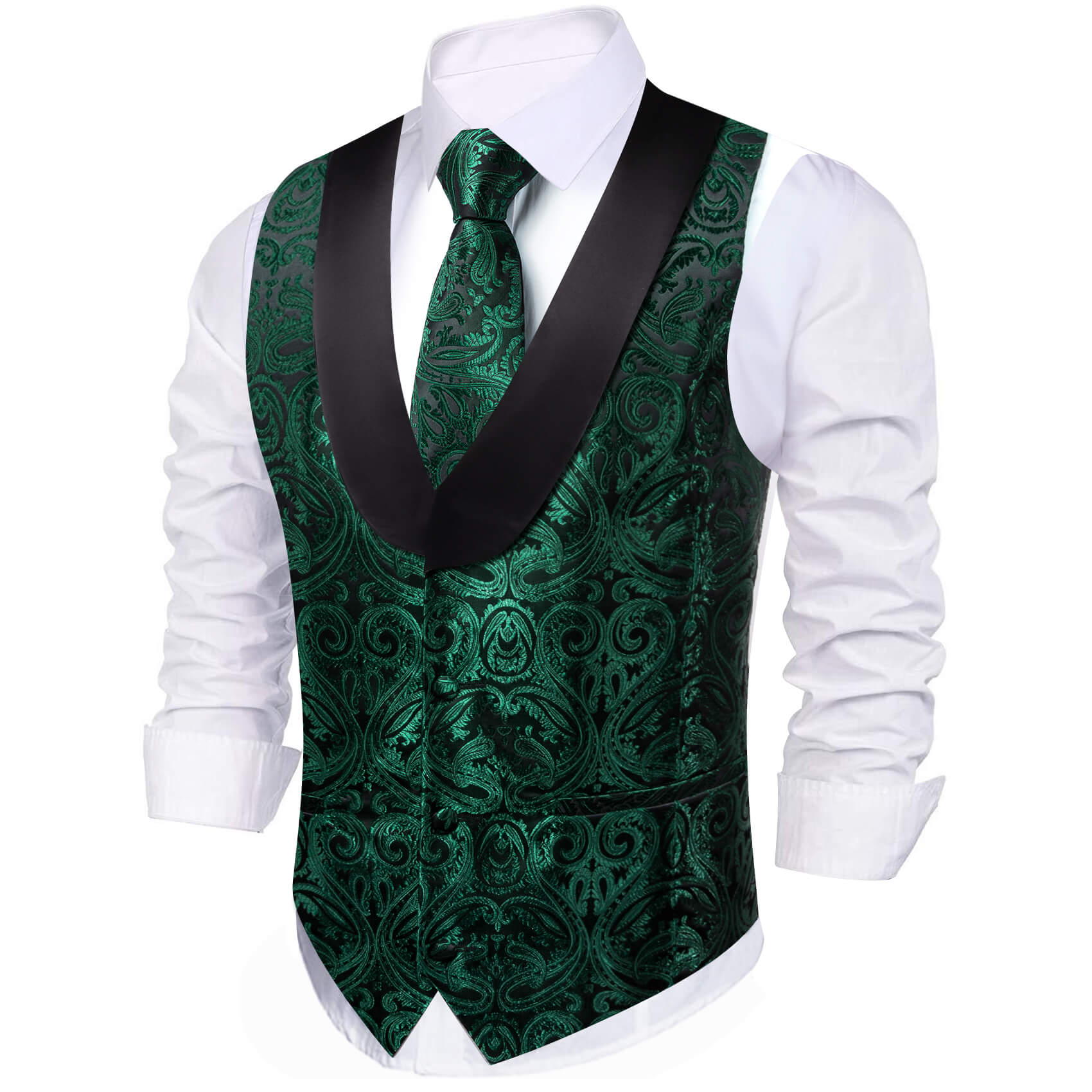 Dark Green Jacquard Woven Paisley Men's Silk Vest