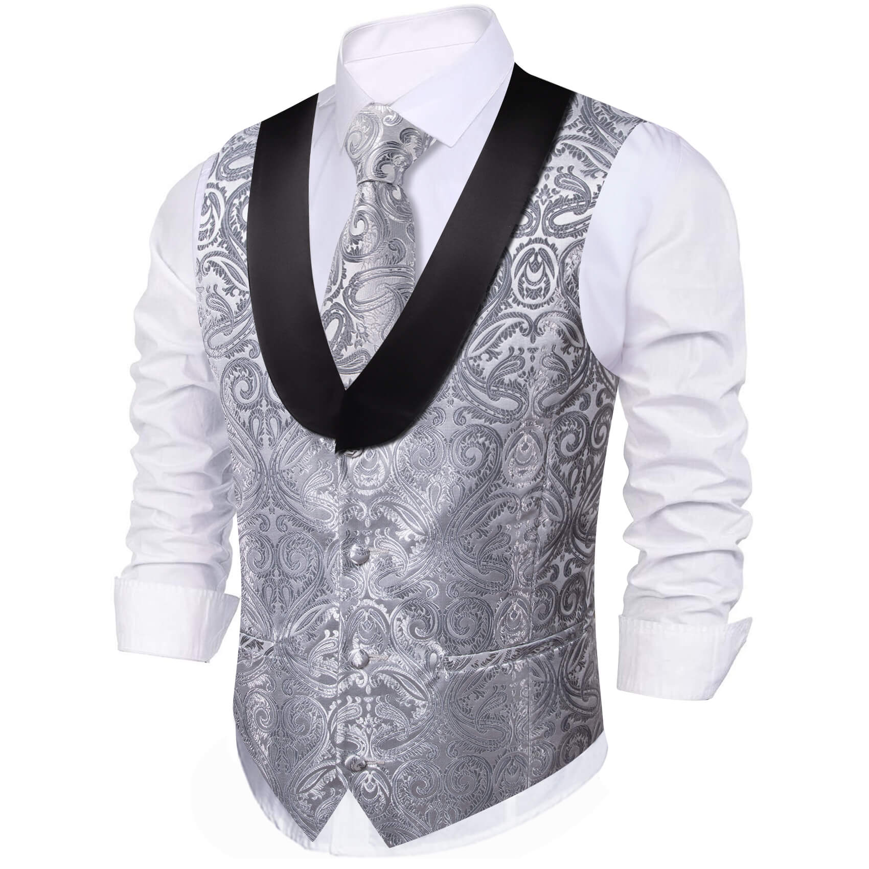 Shawl Collar Vest Dark Gray Paisley Silk Men's Vest