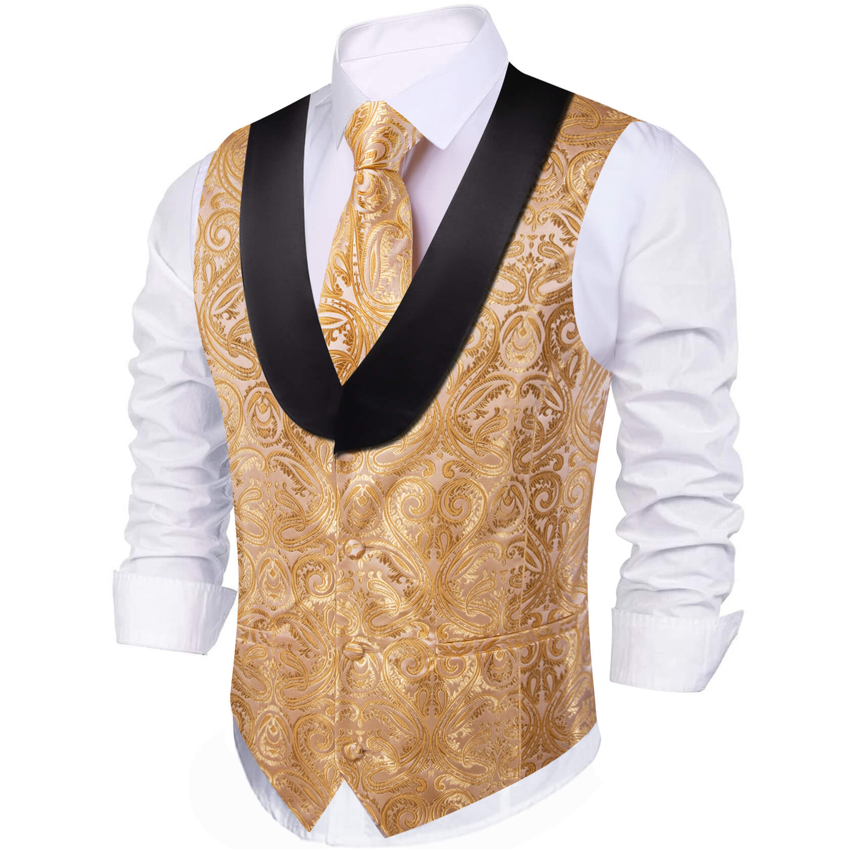 Shawl Collar Vest BurlyWood Brown Paisley Silk Men's Vest