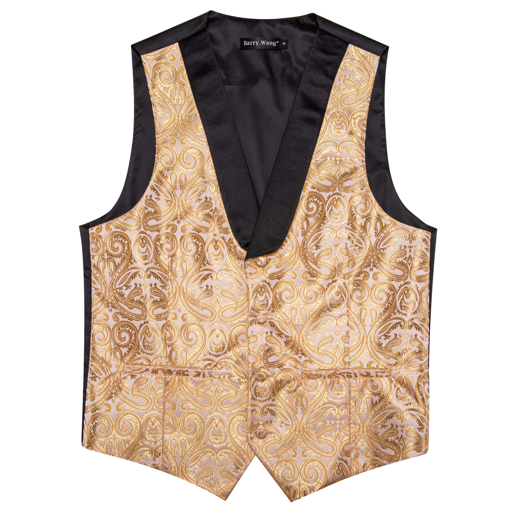 Barry.wang Shawl Collar Vest BurlyWood Brown Paisley Silk Men's Vest Tie Set
