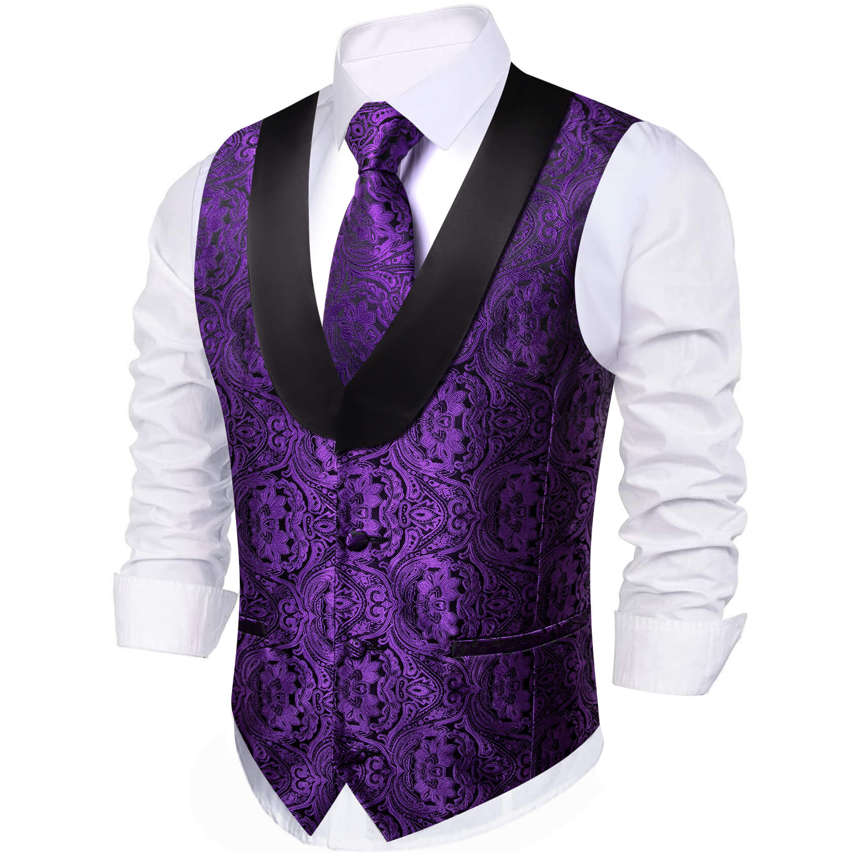 Shawl Collar Vest Violet Purple Paisley Men's Silk Vest 