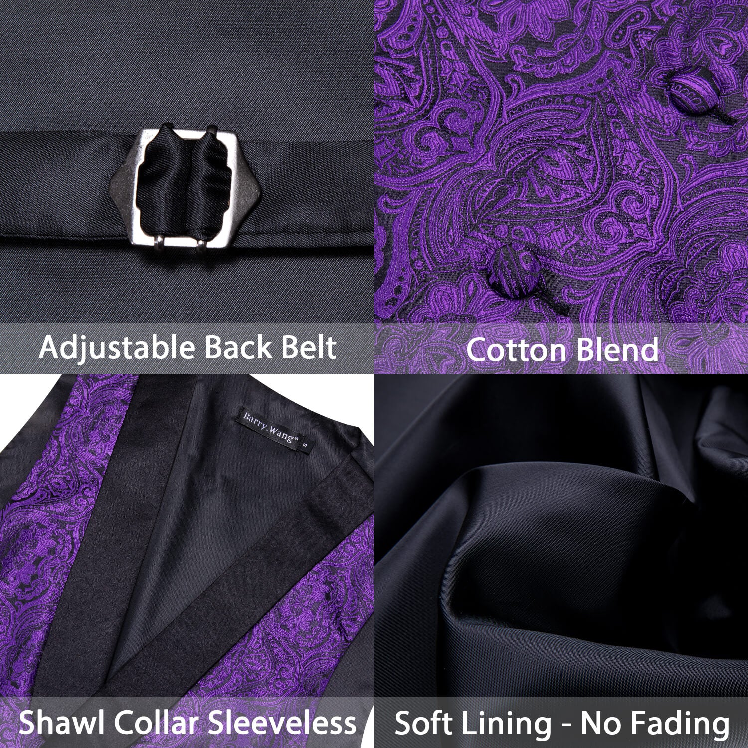 Barry.wang Shawl Collar Vest Violet Purple Paisley Men's Vest Tie