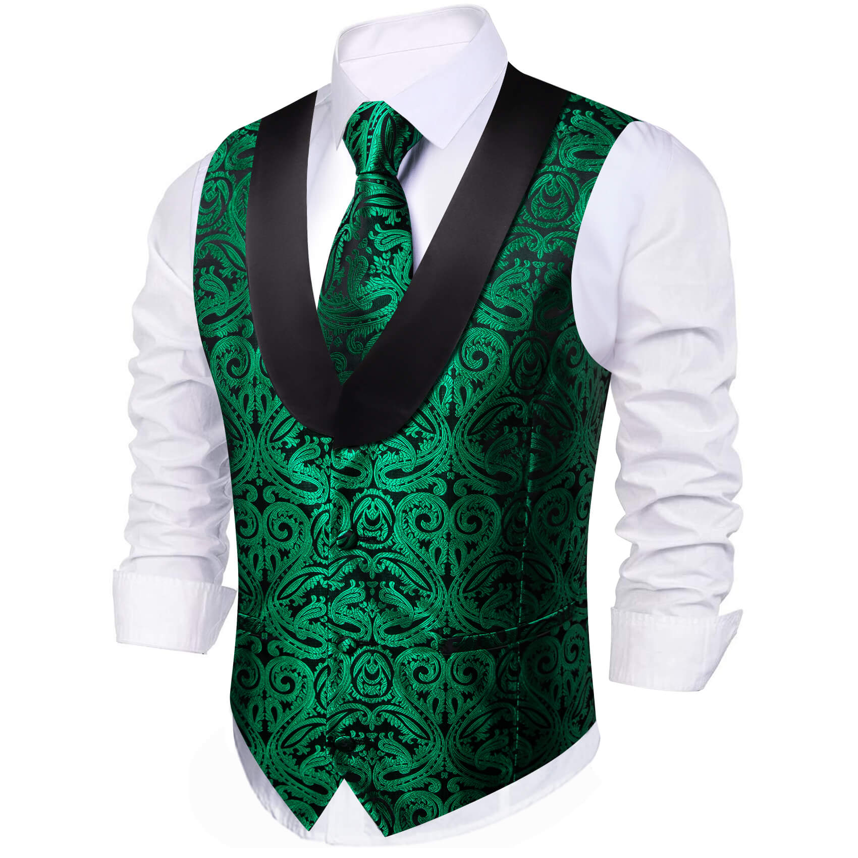 Shawl Collar Vest Forest Green Paisley Vest