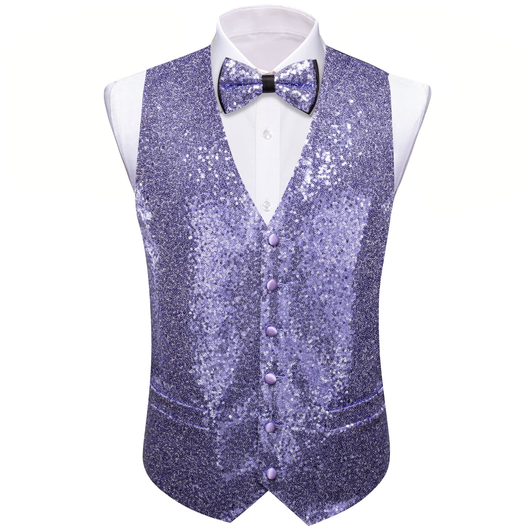 Light  purple waistcoat with bowtie and white solid dress shirt long sleeve