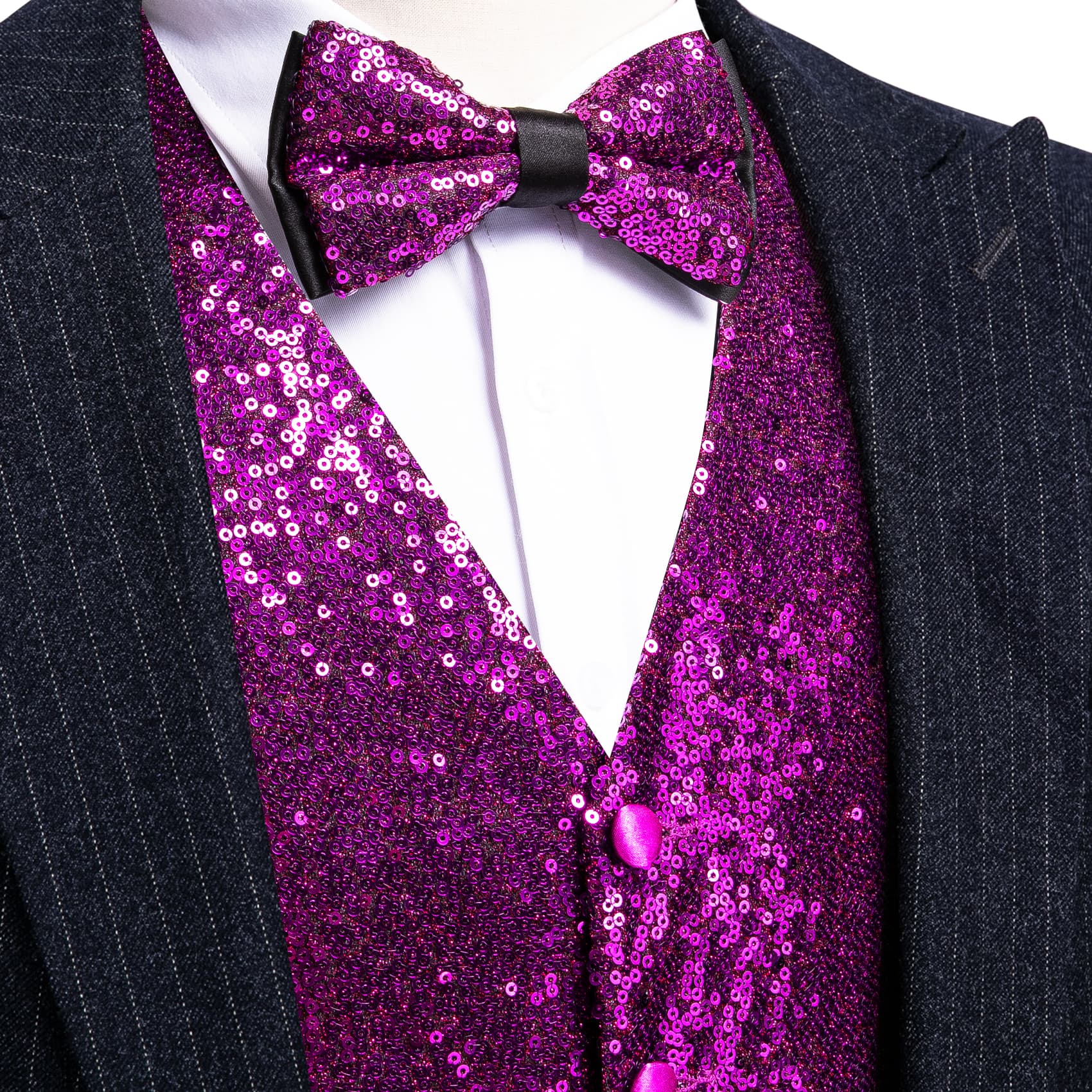Purple sequin vest and bowtie for men  dinner waistcoat 