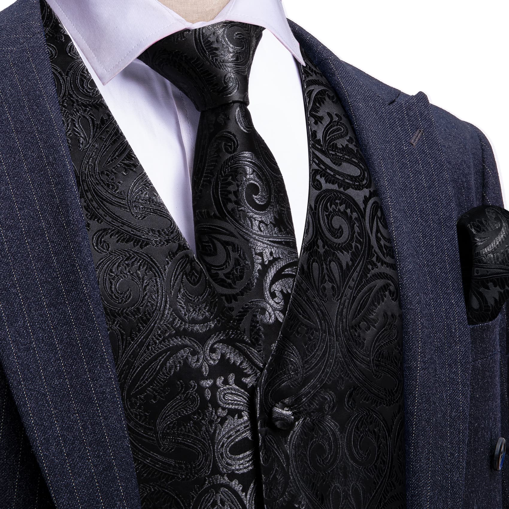 Dark Black waistcoat white shirt blue suit blazer for men 