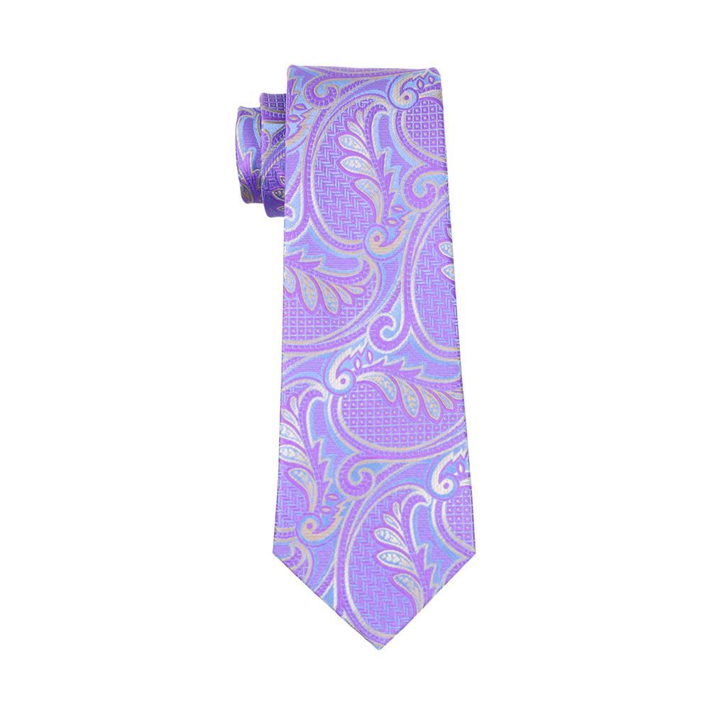 Lavender Purple Paisley Silk Men's Tie Pocket Square Cufflinks Set - barry-wang