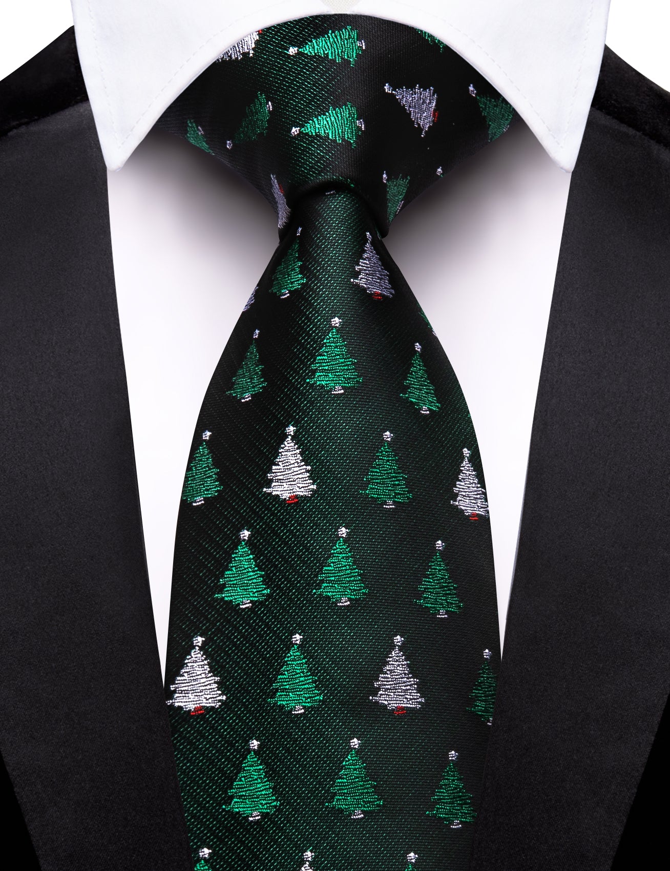 Barry. Wang Holiday Black Necktie Mens Xmas Tree Novelty Tie Handkerchief Cufflinks Set