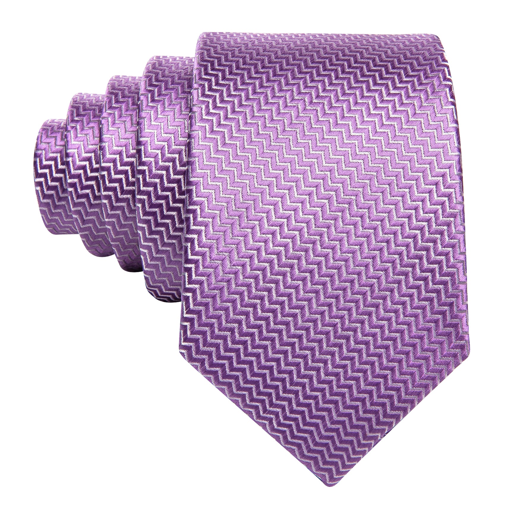 Men's Purple Ripple Silk 63 Inches Extra Long Tie Hanky Cufflinks Set