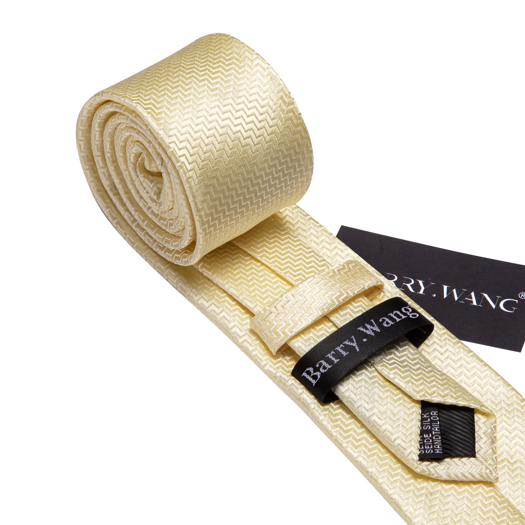 Light Yellow Ripple Silk 63 Inches Extra Long Tie Hanky Cufflinks Set