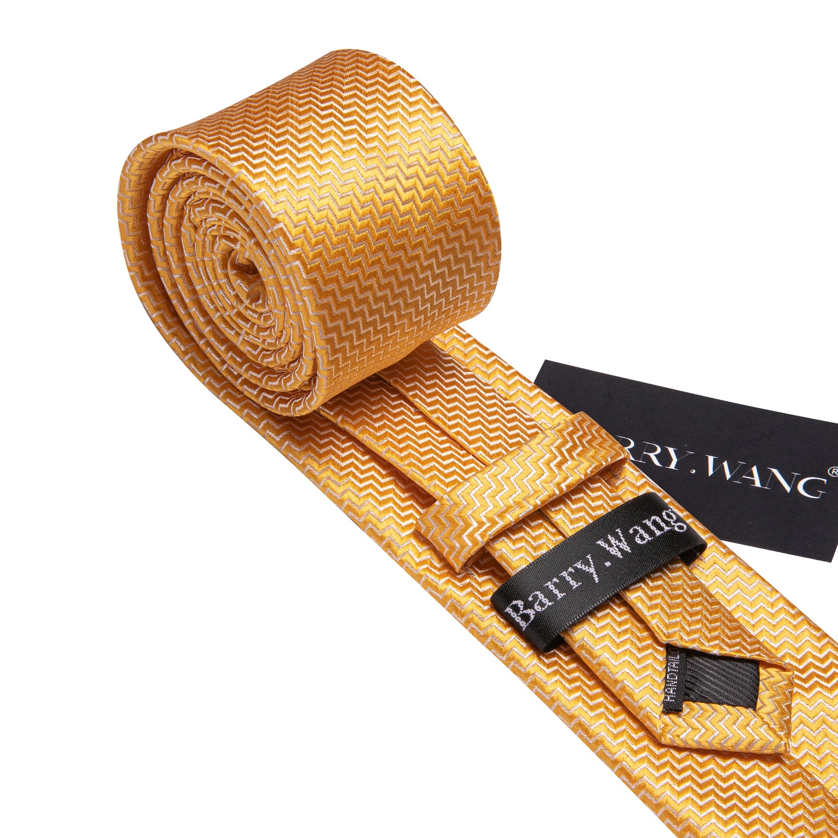 Gold Ripple Silk 63 Inches Extra Long Tie Hanky Cufflinks Set
