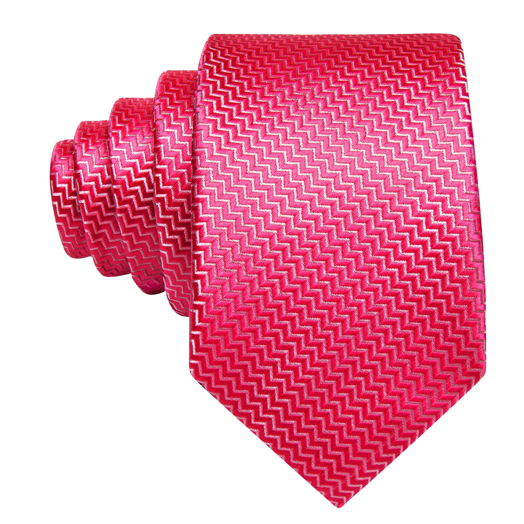 Rose Red Ripple Silk 63 Inches Extra Long Tie Hanky Cufflinks Set
