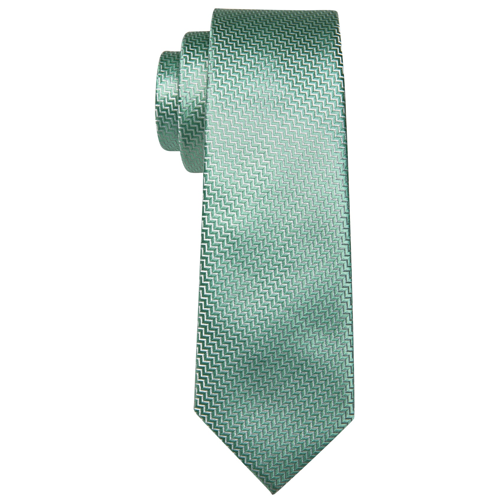Turquoise Green Ripple Silk 63 Inches Extra Long Tie Hanky Cufflinks Set