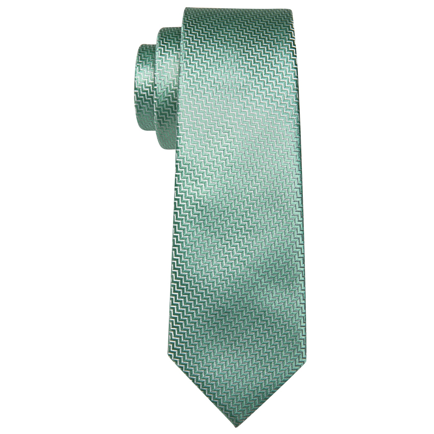 SeaFoam Green Tie Ripple Silk 63 Inches Extra Long Tie Hanky Cufflinks Set