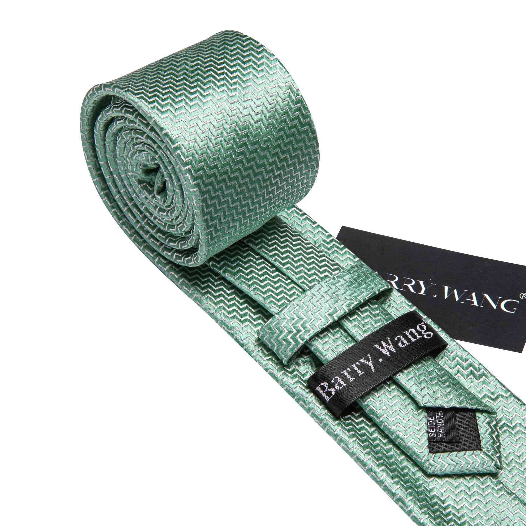 SeaFoam Green Tie Ripple Silk 63 Inches Extra Long Tie Hanky Cufflinks Set