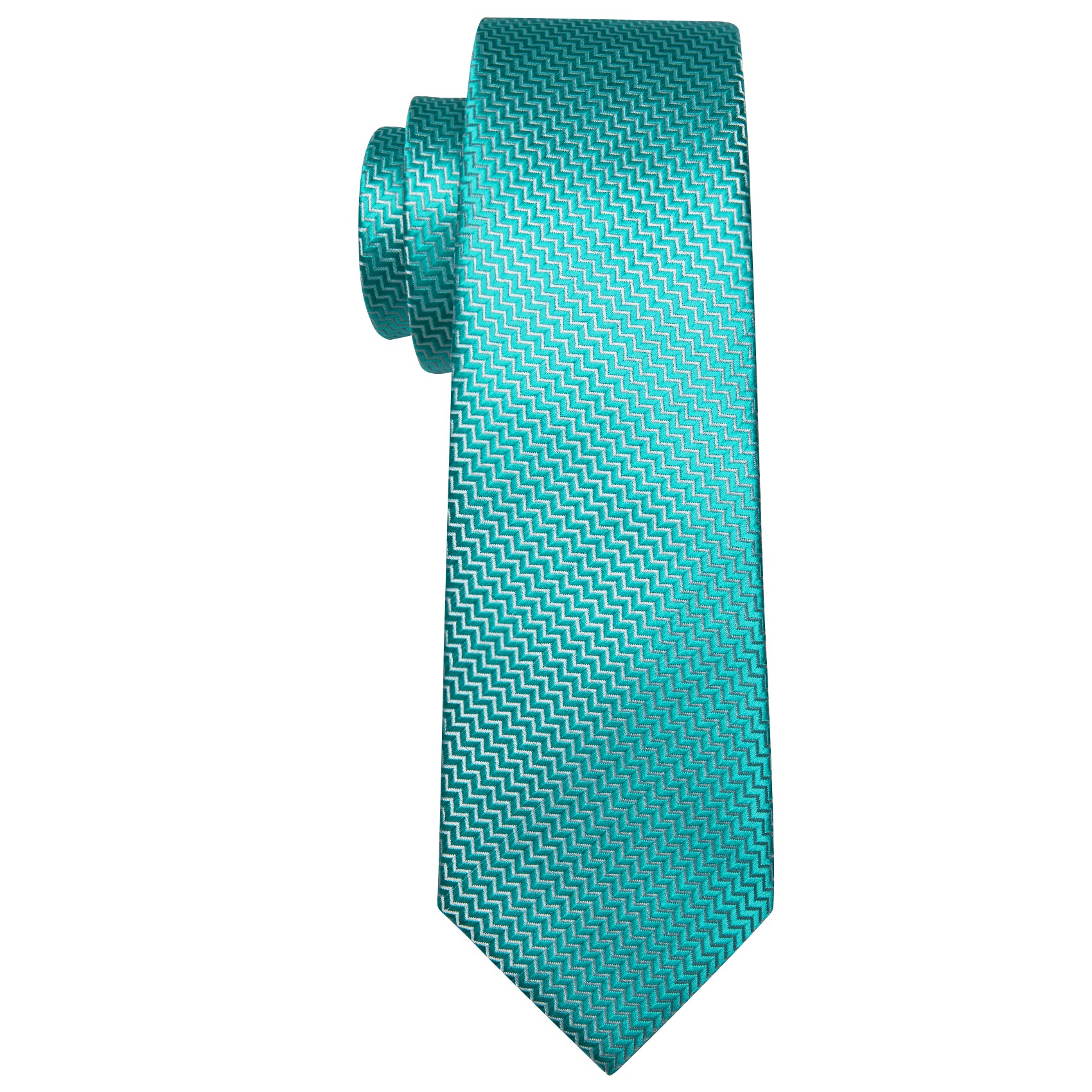 Sea Foam Ripple Silk 63 Inches Extra Long Tie Hanky Cufflinks Set