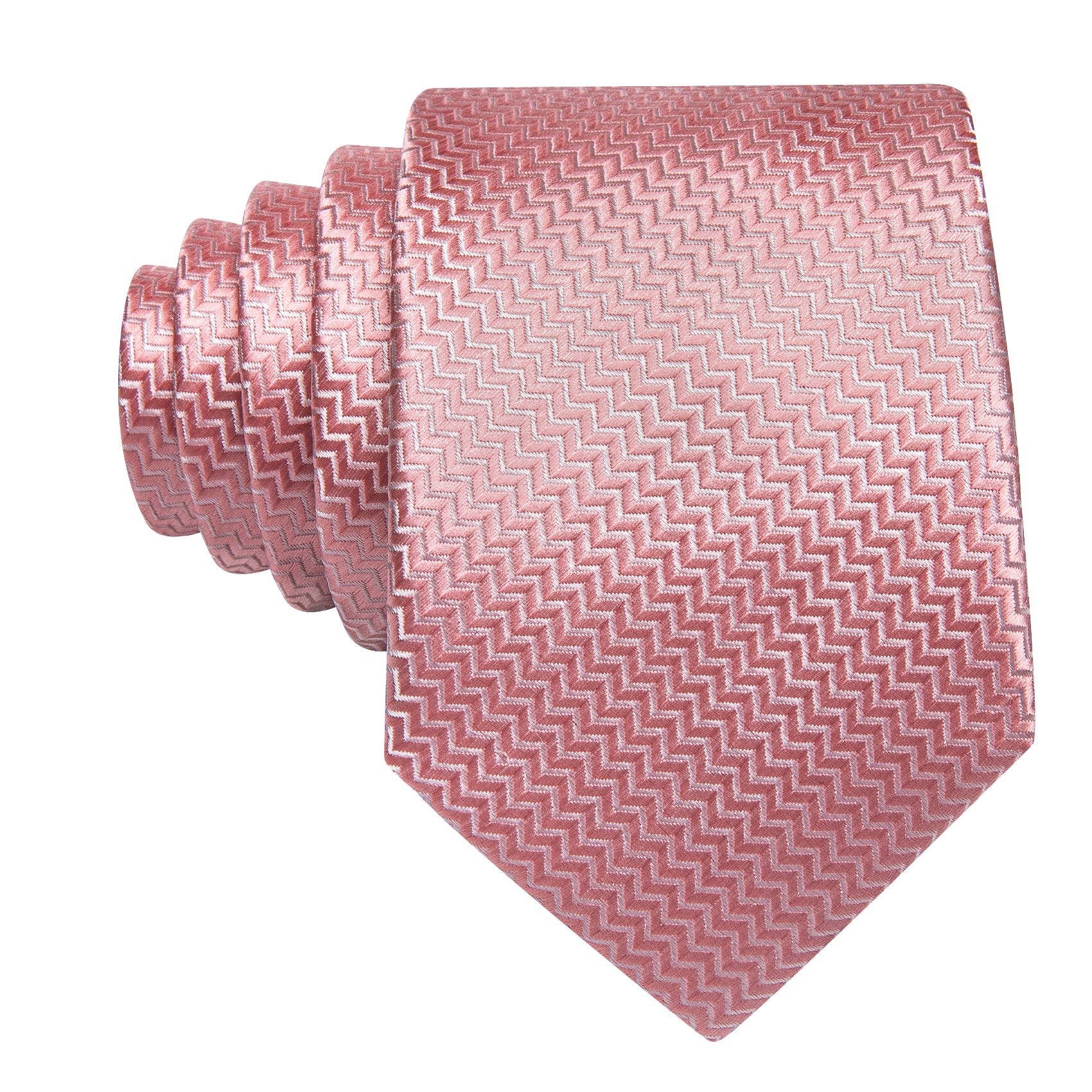 Pink Ripple Silk 63 Inch Extra Long Tie Hanky Cufflinks Set
