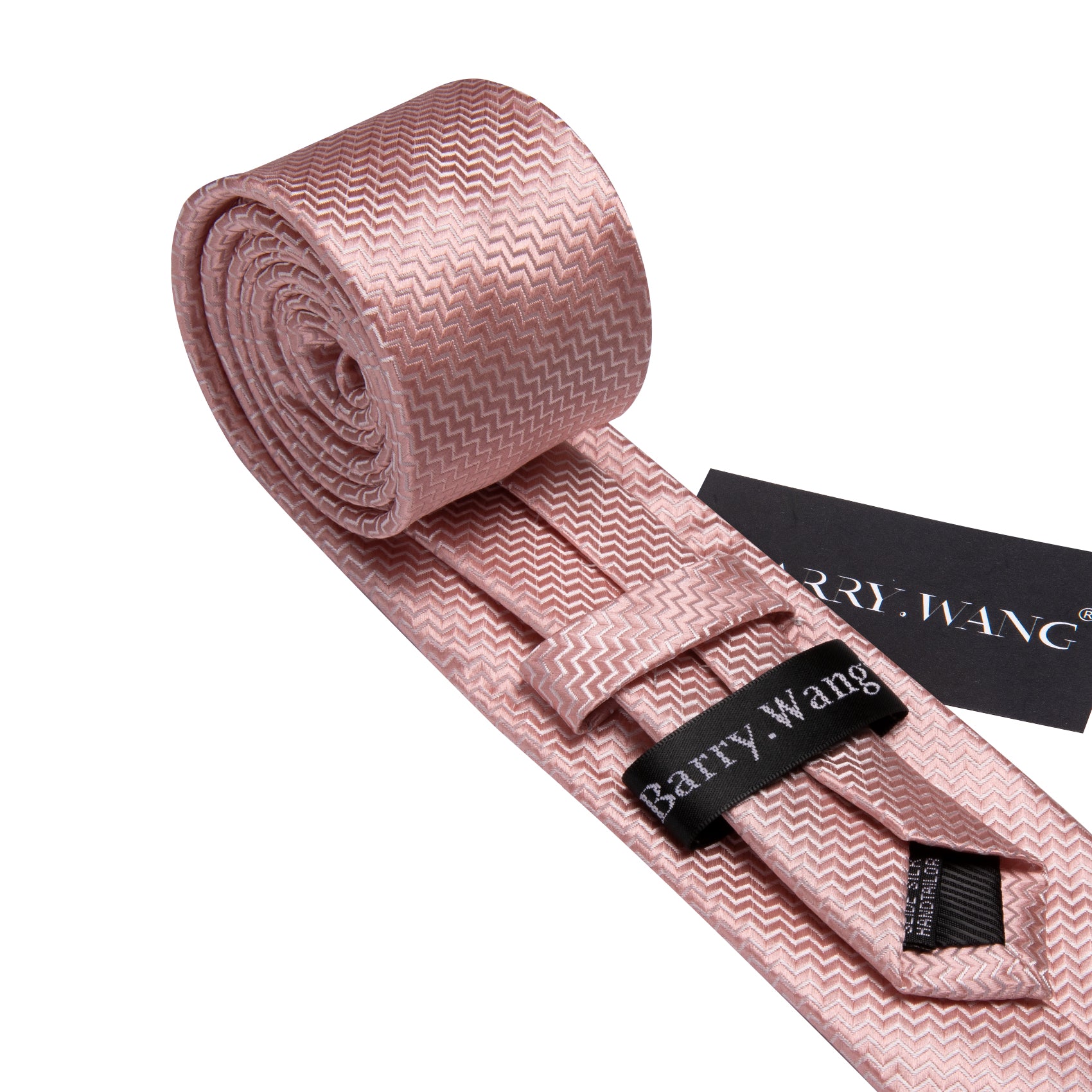 Pink Ripple Silk 63 Inches Extra Long Tie Hanky Cufflinks Set