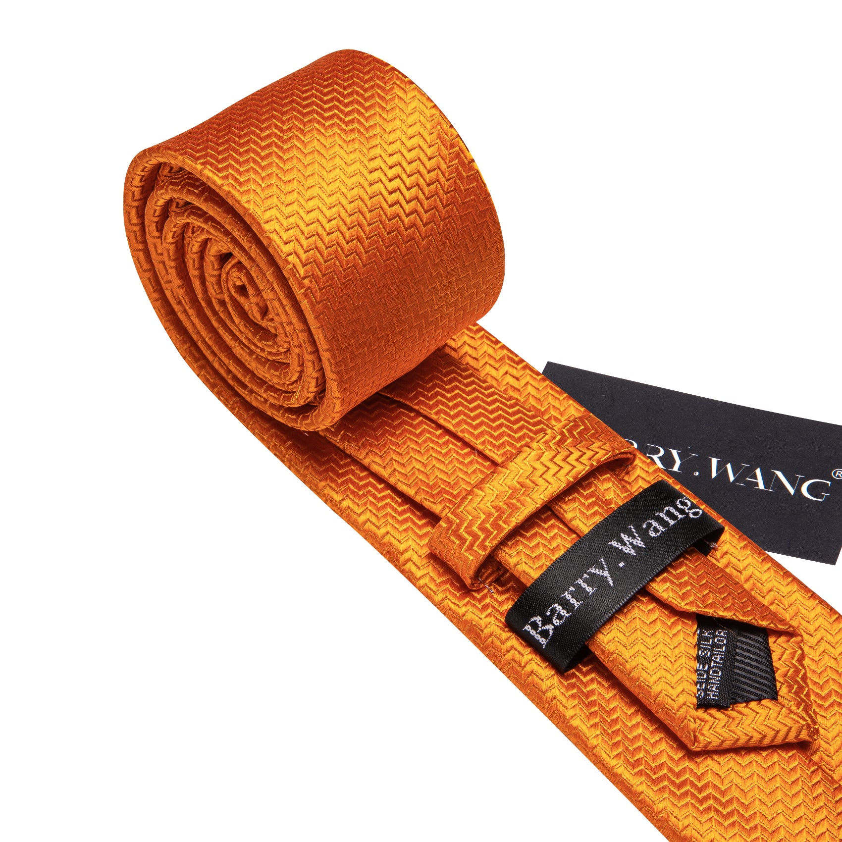 Orange Ripple Silk 63 Inches Extra Long Tie Hanky Cufflinks Set