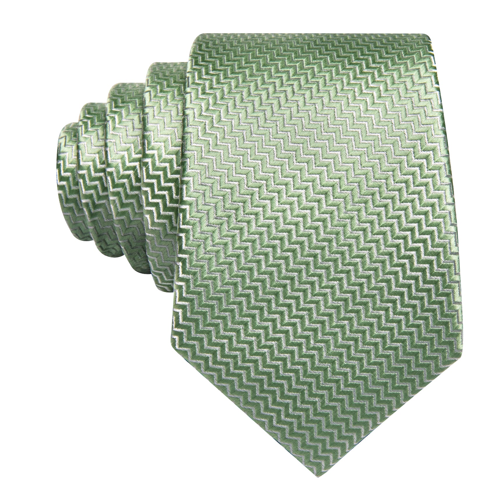 Green Ripple Silk 63 Inches Extra Long Tie Hanky Cufflinks Set