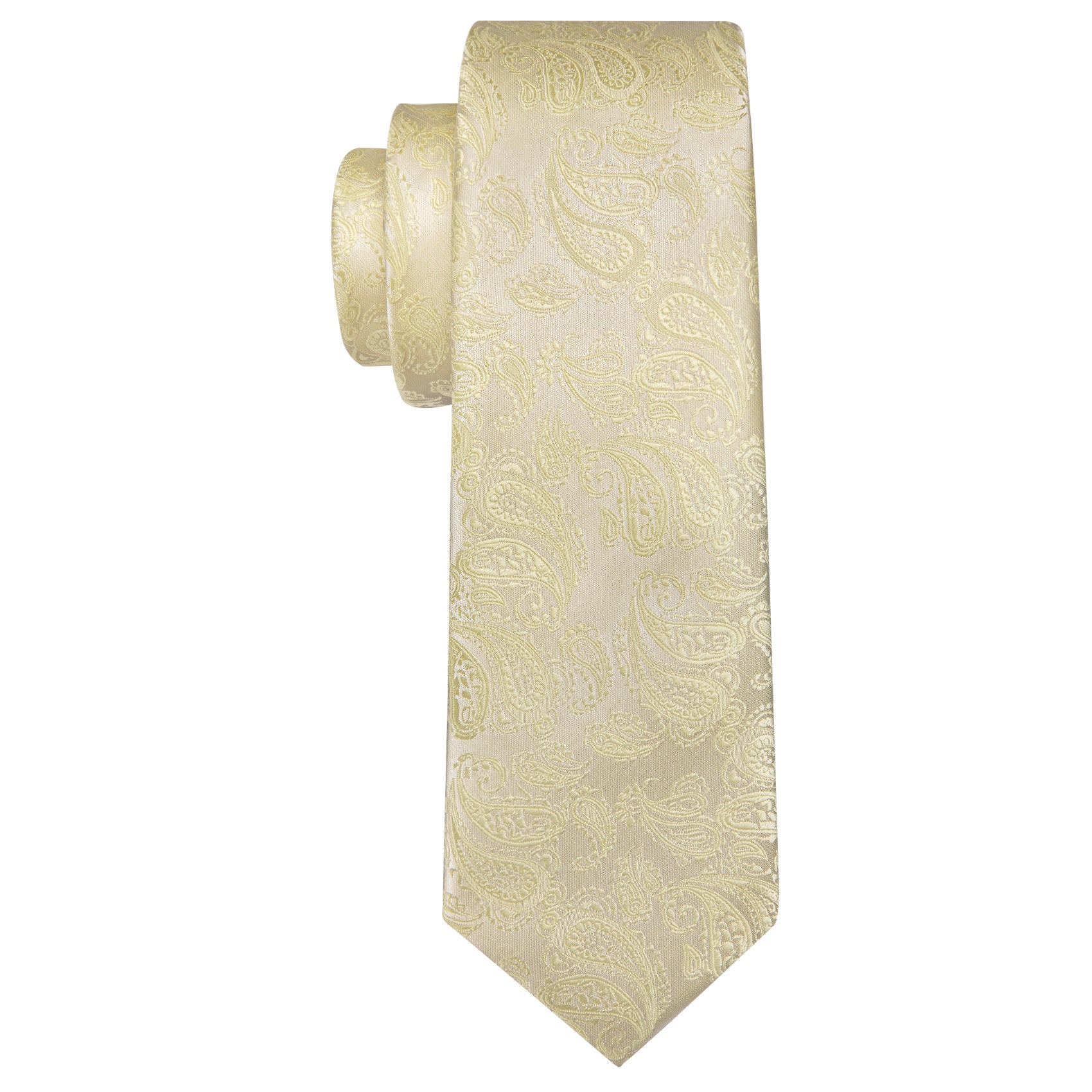 Yellow Silver Paisley Silk 63 Inches Extra Long Tie Hanky Cufflinks Set