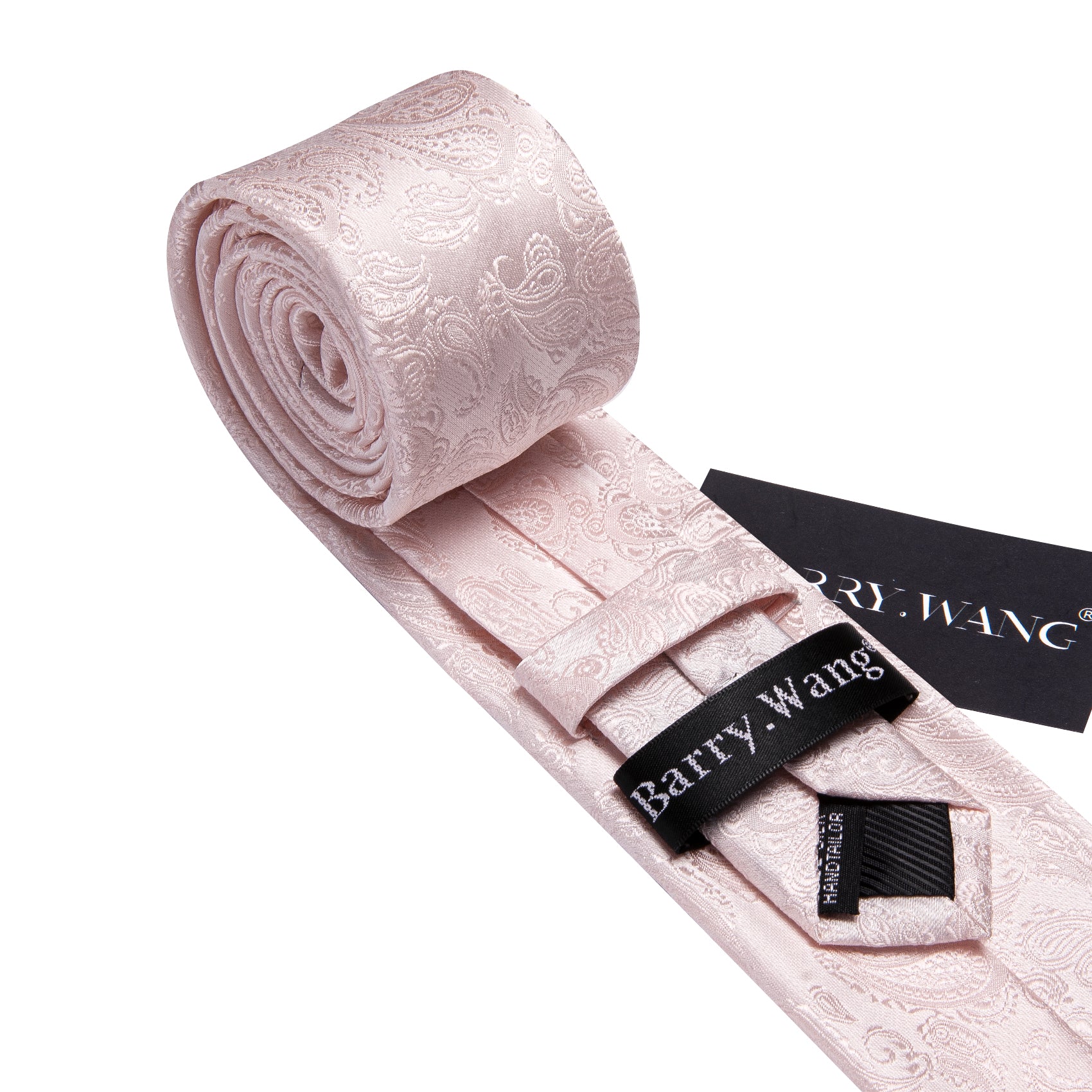 Mist Pink Paisley Silk 63 Inches Extra Long Tie Hanky Cufflinks Set