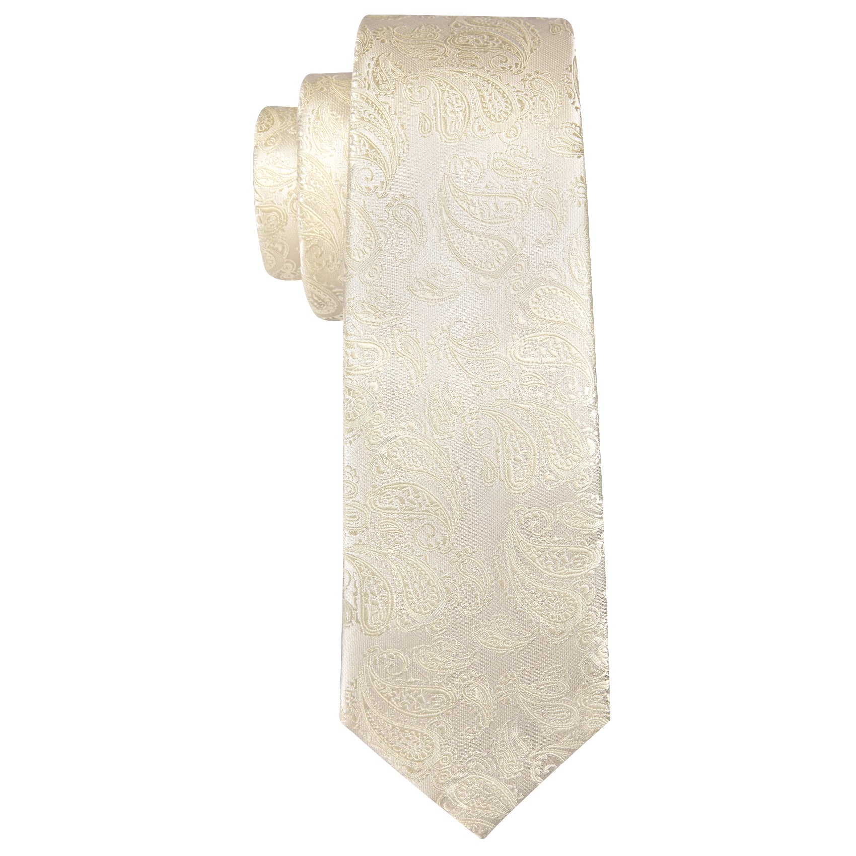 Champagne Paisley Silk 63 Inches Extra Long Tie Hanky Cufflinks Set