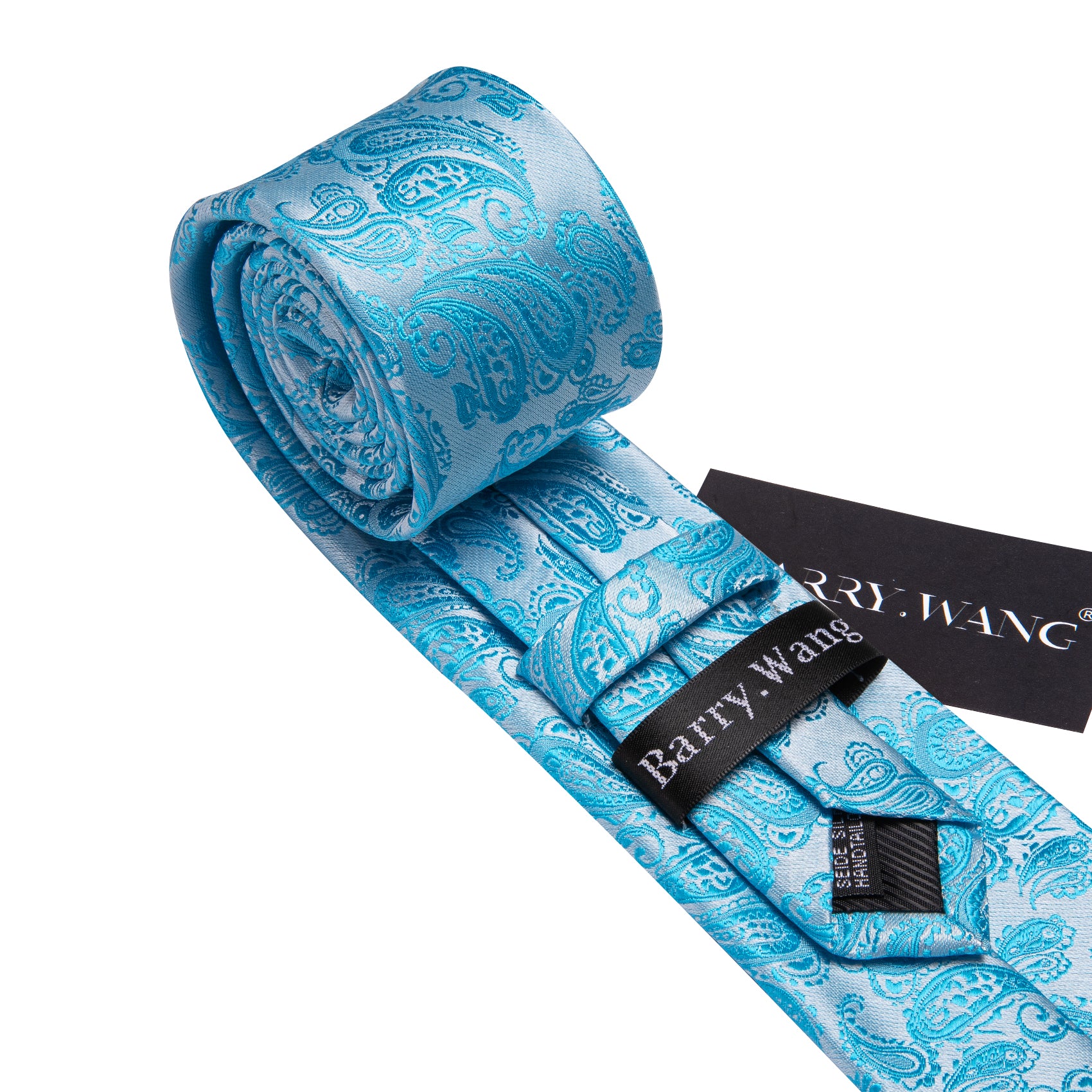 Sky Blue Paisley Silk 63 Inches Extra Long Tie Hanky Cufflinks Set